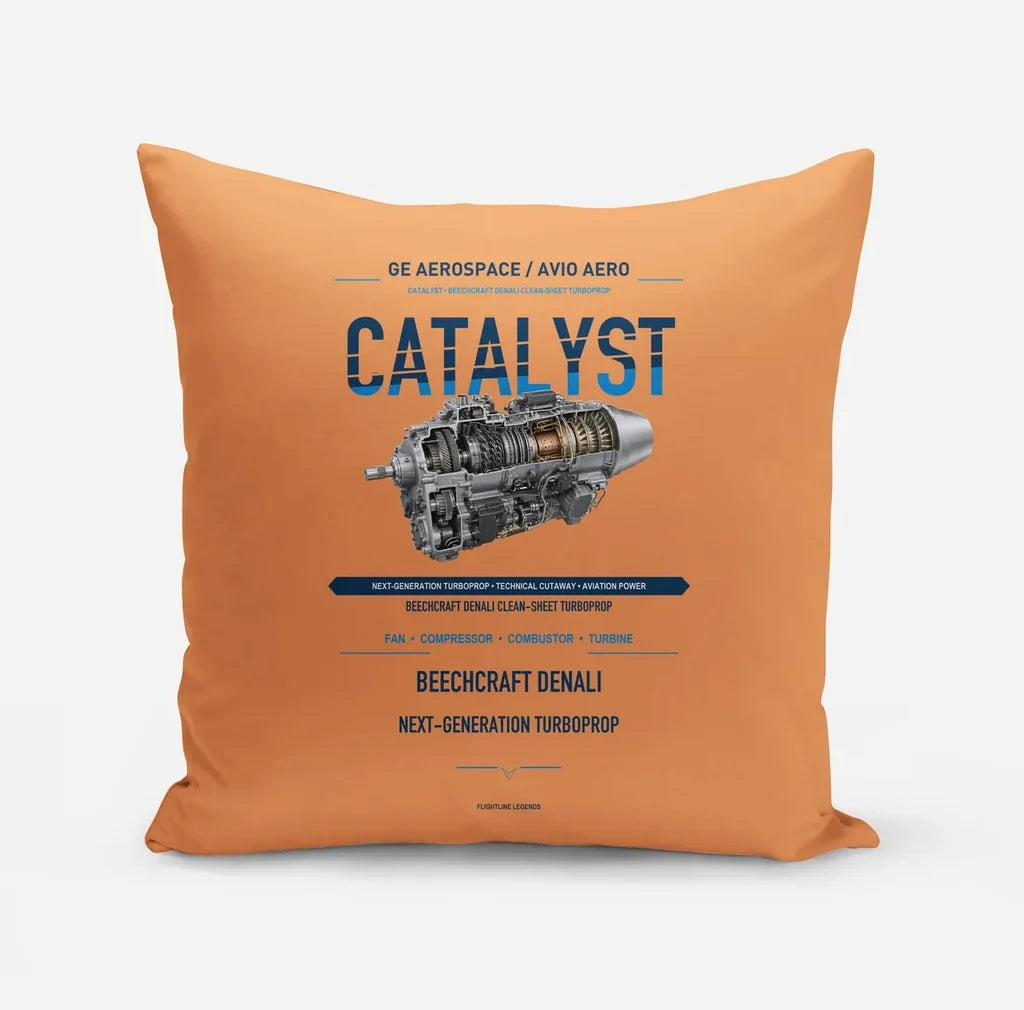 CATALYST design on orange pillow