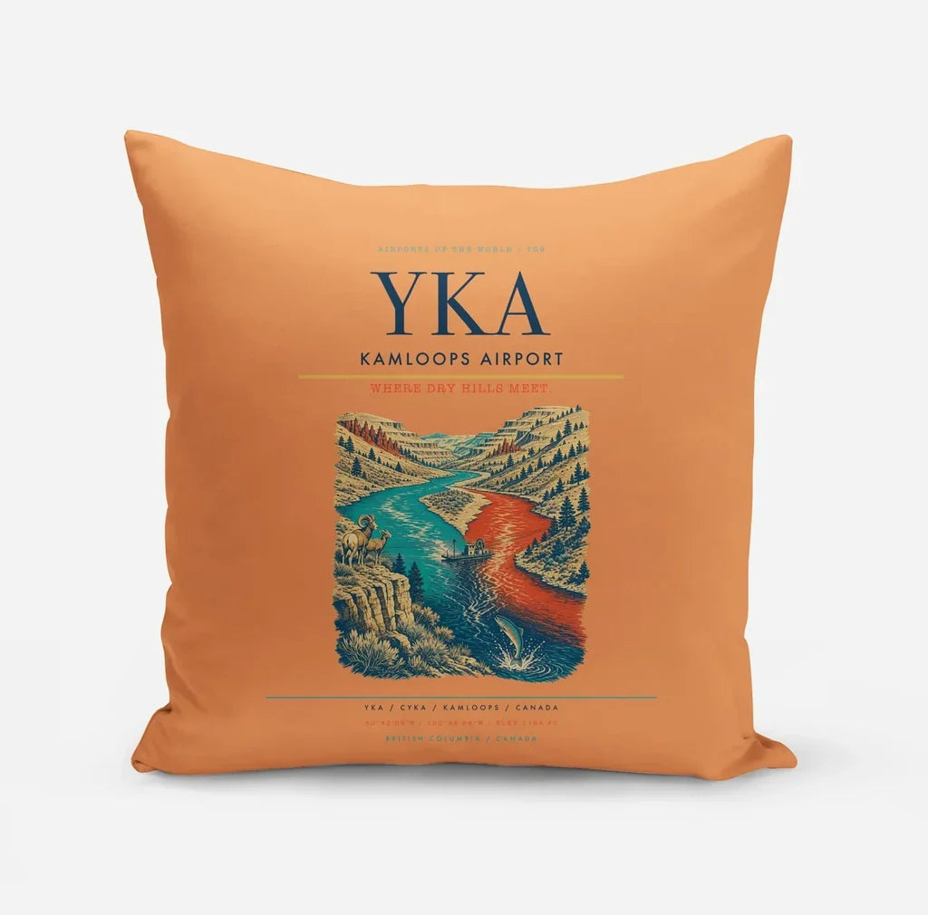 Kamloops Airport (YKA) design on orange pillow