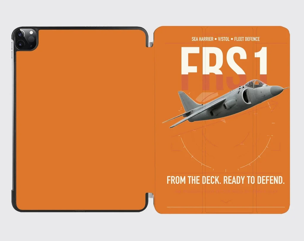 British Aerospace Sea Harrier FRS.1 design on orange ipad tablet case