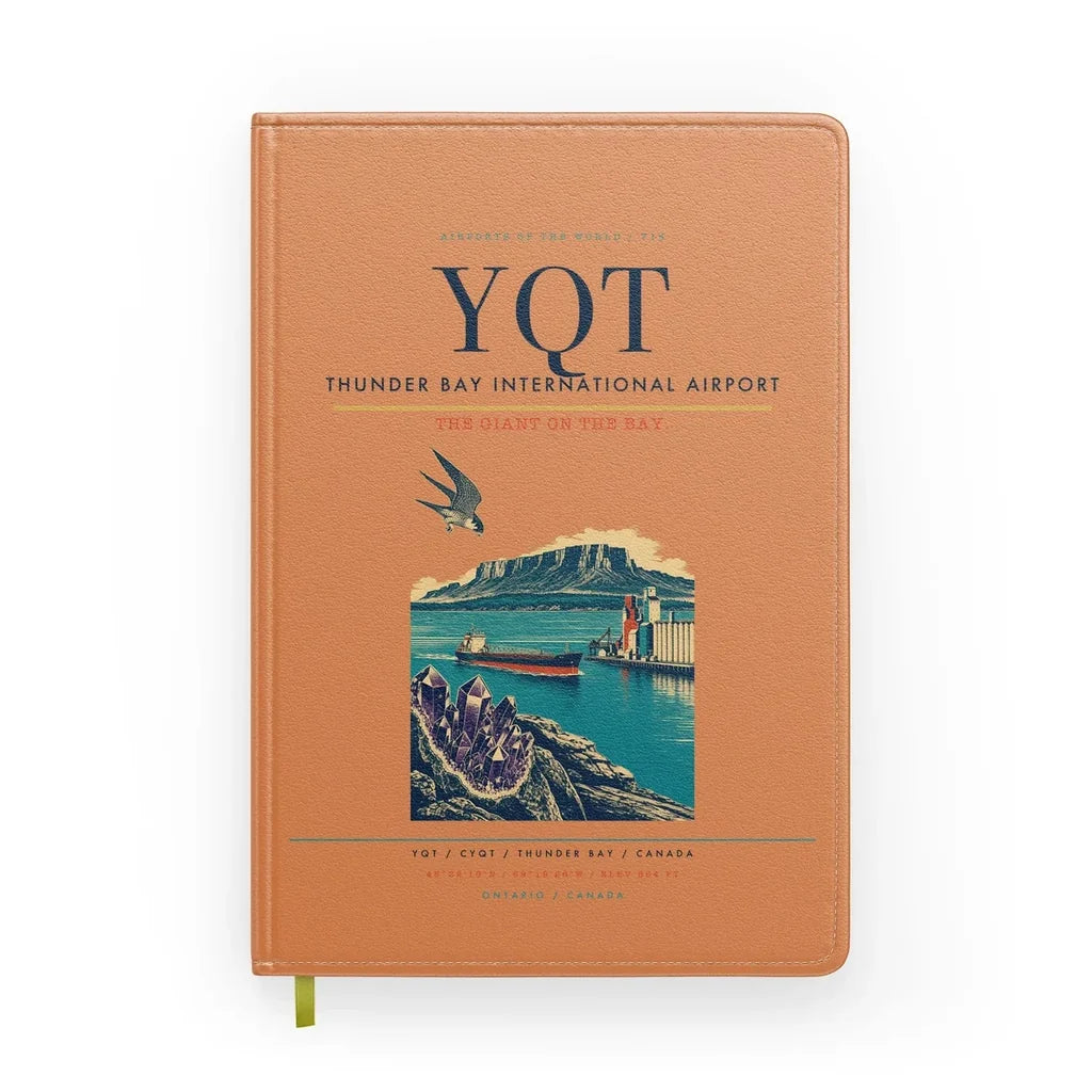 Thunder Bay International Airport (YQT) design on orange notebook