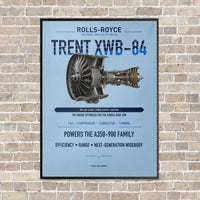 Thumbnail for TRENT XWB-84 vertical canvas print - framed - light blue background