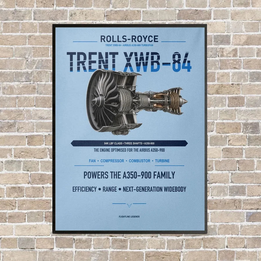 TRENT XWB-84 vertical canvas print - framed - light blue background