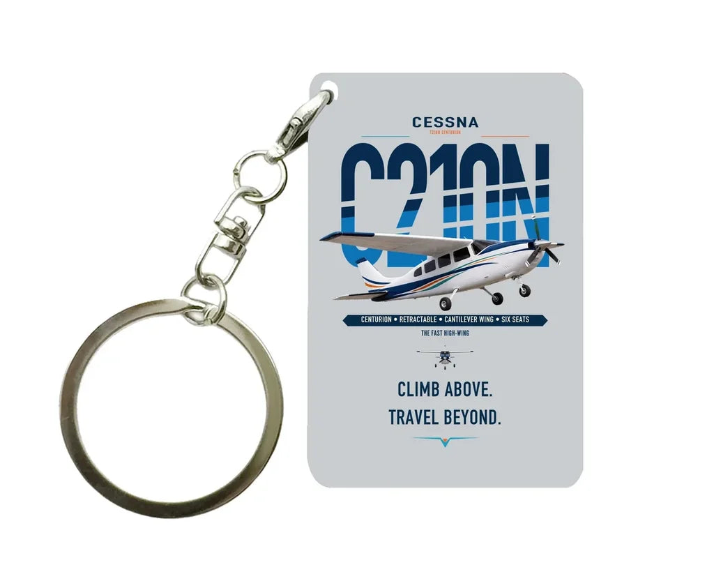Cessna T210N Centurion design on light gray designed key chain, double-side print