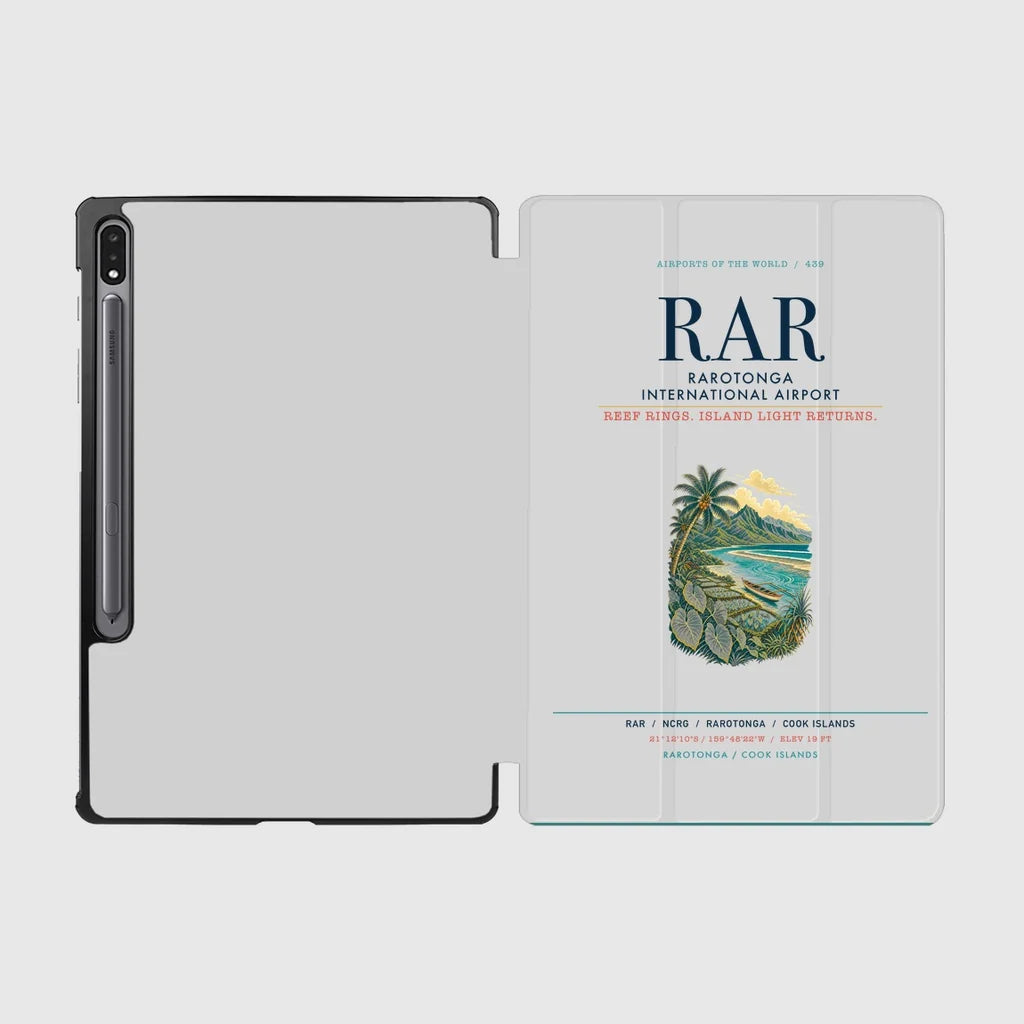 Rarotonga International Airport (RAR) design on light gray samsung tablet tablet case