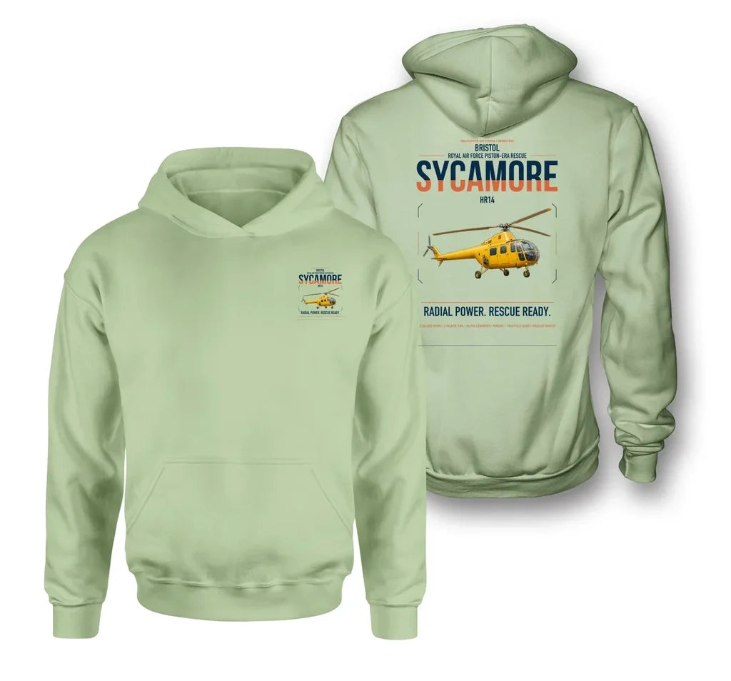 Bristol Sycamore HR14 design on light green double-side hoodie, double-side print
