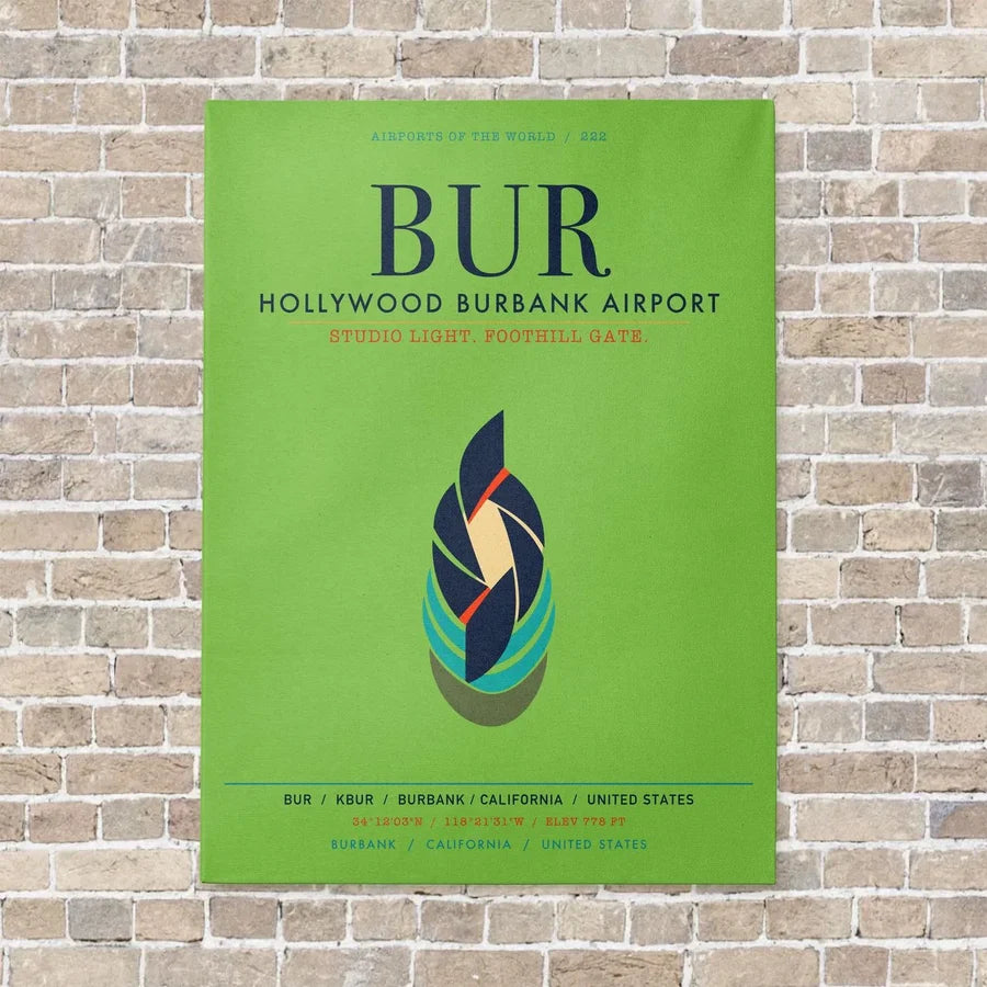 Hollywood Burbank Airport BUR vertical canvas print - no frame - light green background