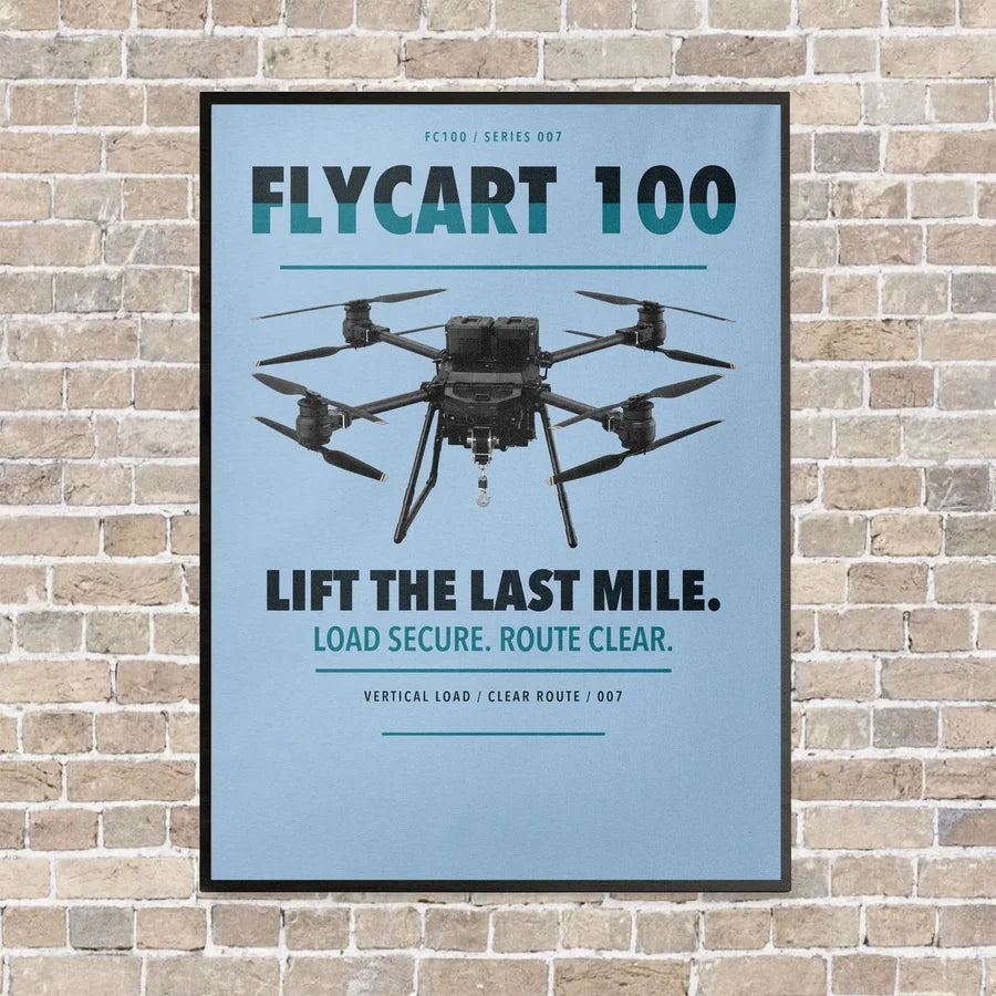 DJI FlyCart 100 vertical canvas print - framed - light blue background