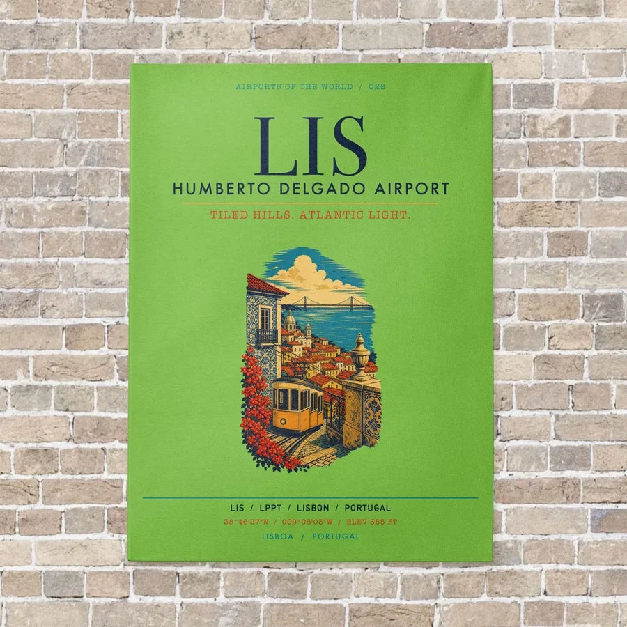 Lisbon Humberto Delgado Airport LIS vertical canvas print - no frame - light green background