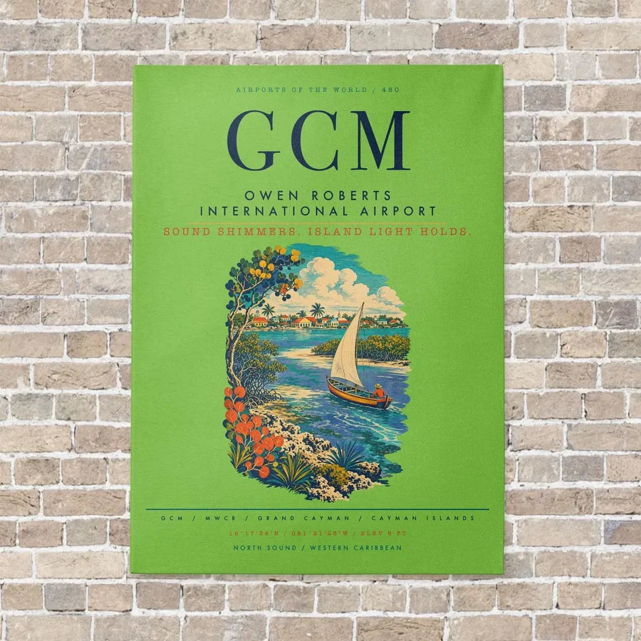 Owen Roberts International Airport GCM vertical canvas print - no frame - light green background