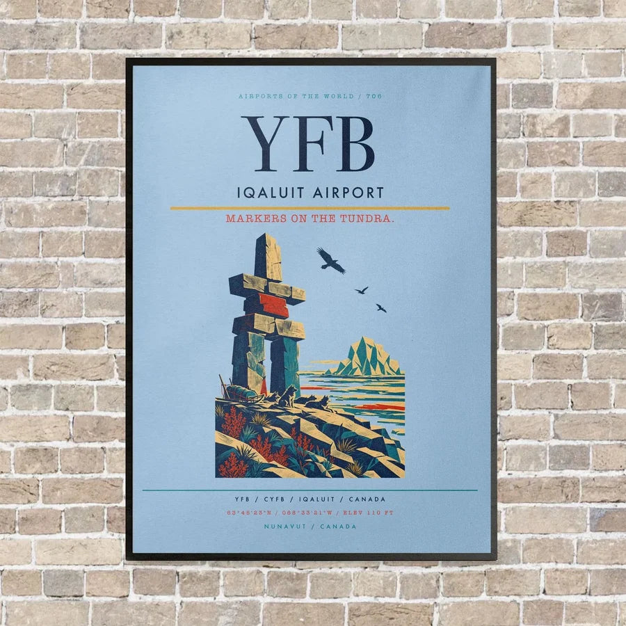 Iqaluit Airport YFB vertical canvas print - framed - light blue background