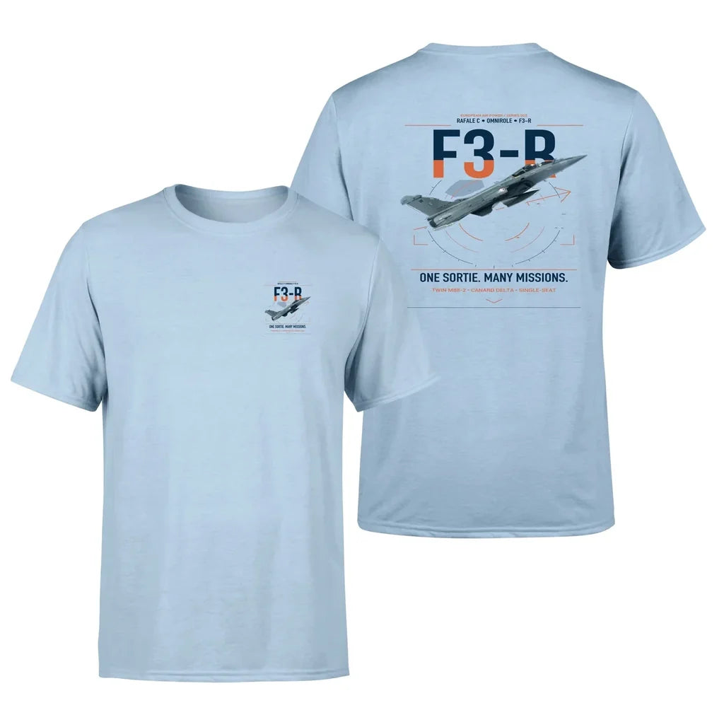 Dassault Rafale C — F3-R standard design on light blue t-shirt, double-side print