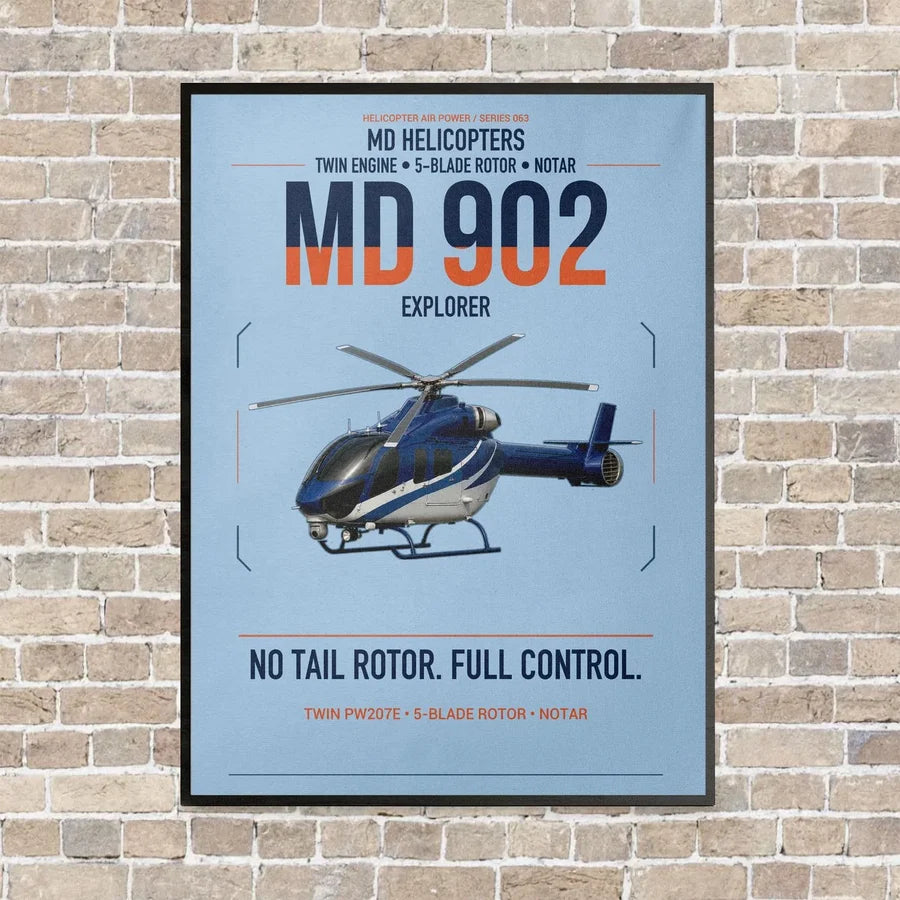MD Helicopters MD 902 Explorer vertical canvas print - framed - light blue background