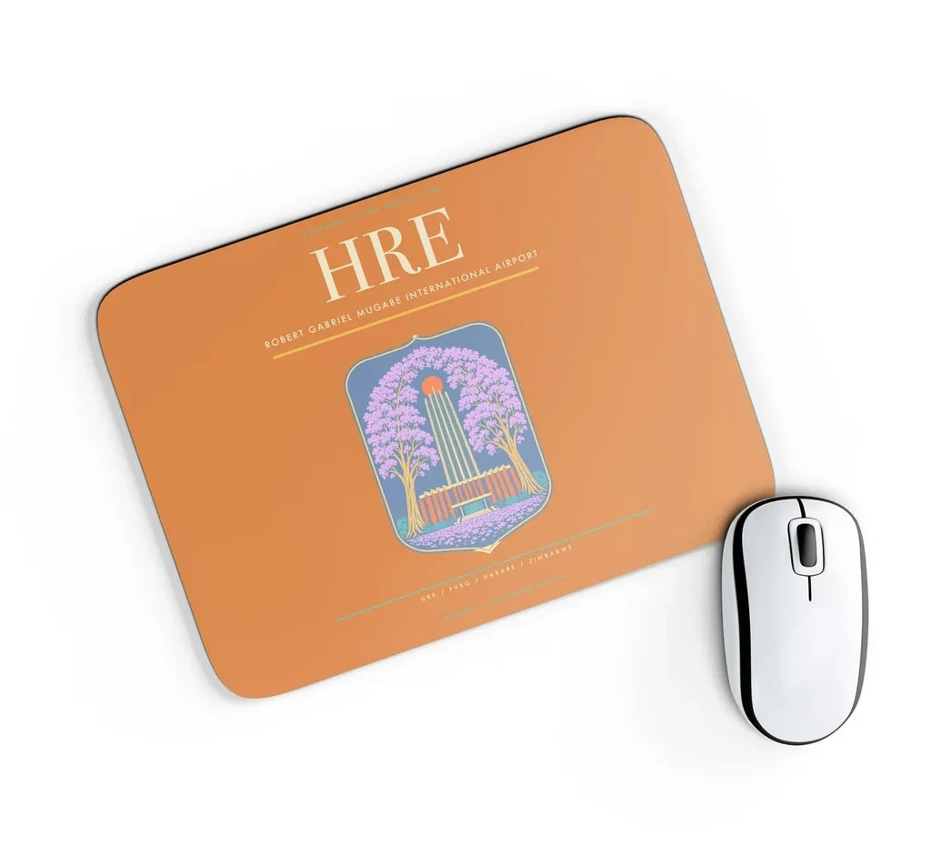 Robert Gabriel Mugabe International Airport (HRE) design on orange rectangle mouse pad
