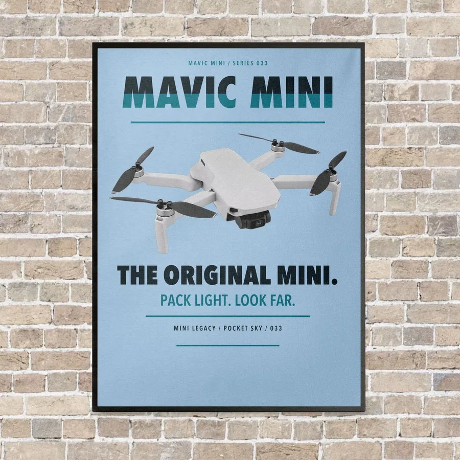 DJI Mavic Mini vertical canvas print - framed - light blue background
