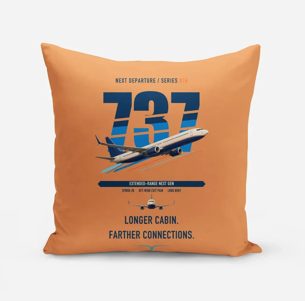 Boeing 737-900ER design on orange pillow