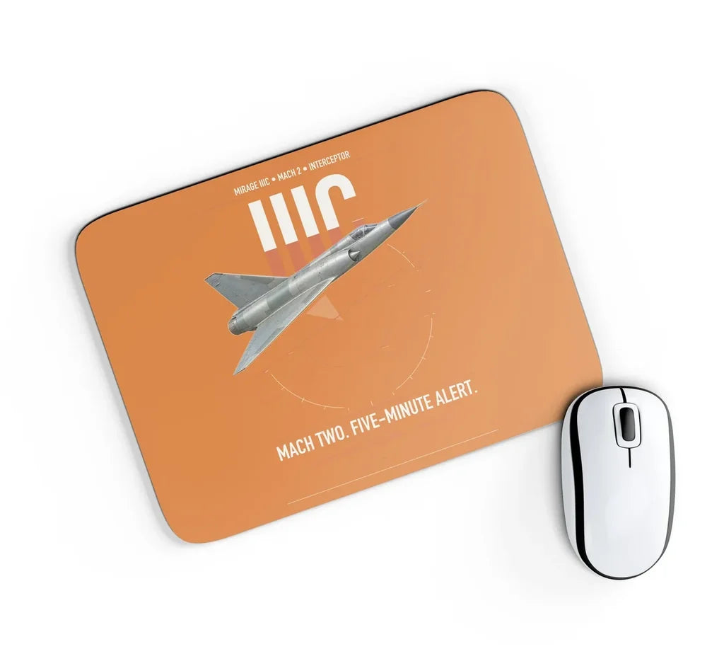 Dassault Mirage IIIC design on orange rectangle mouse pad