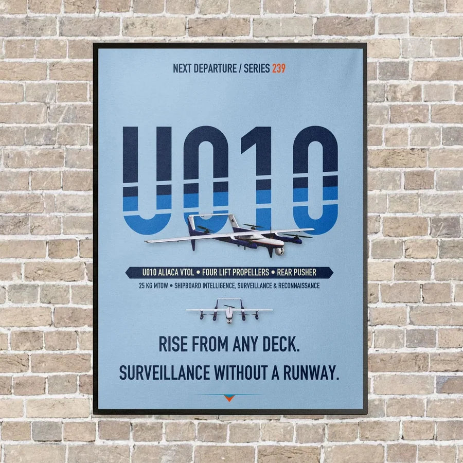 Airbus U010 Aliaca VTOL vertical canvas print - framed - light blue background