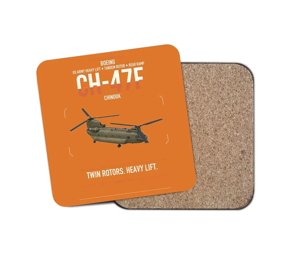Boeing CH-47F Chinook design on orange 1 piece coaster