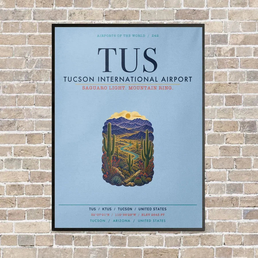 Tucson International Airport TUS vertical canvas print - framed - light blue background