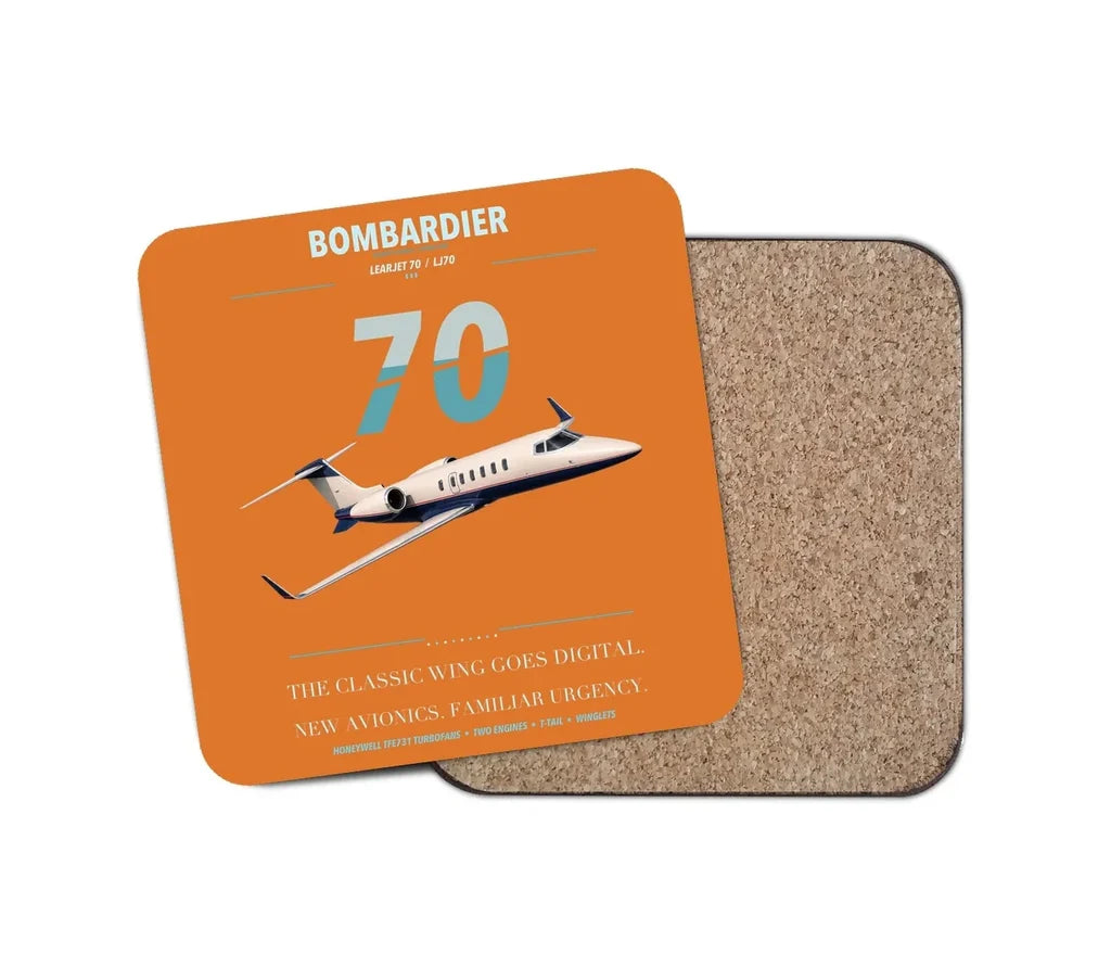 Bombardier Learjet 70 design on orange 1 piece coaster