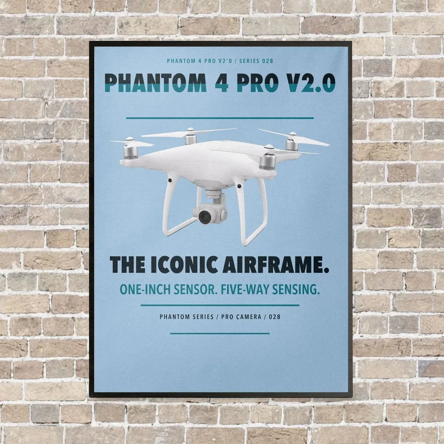 DJI Phantom 4 Pro V2.0 vertical canvas print - framed - light blue background