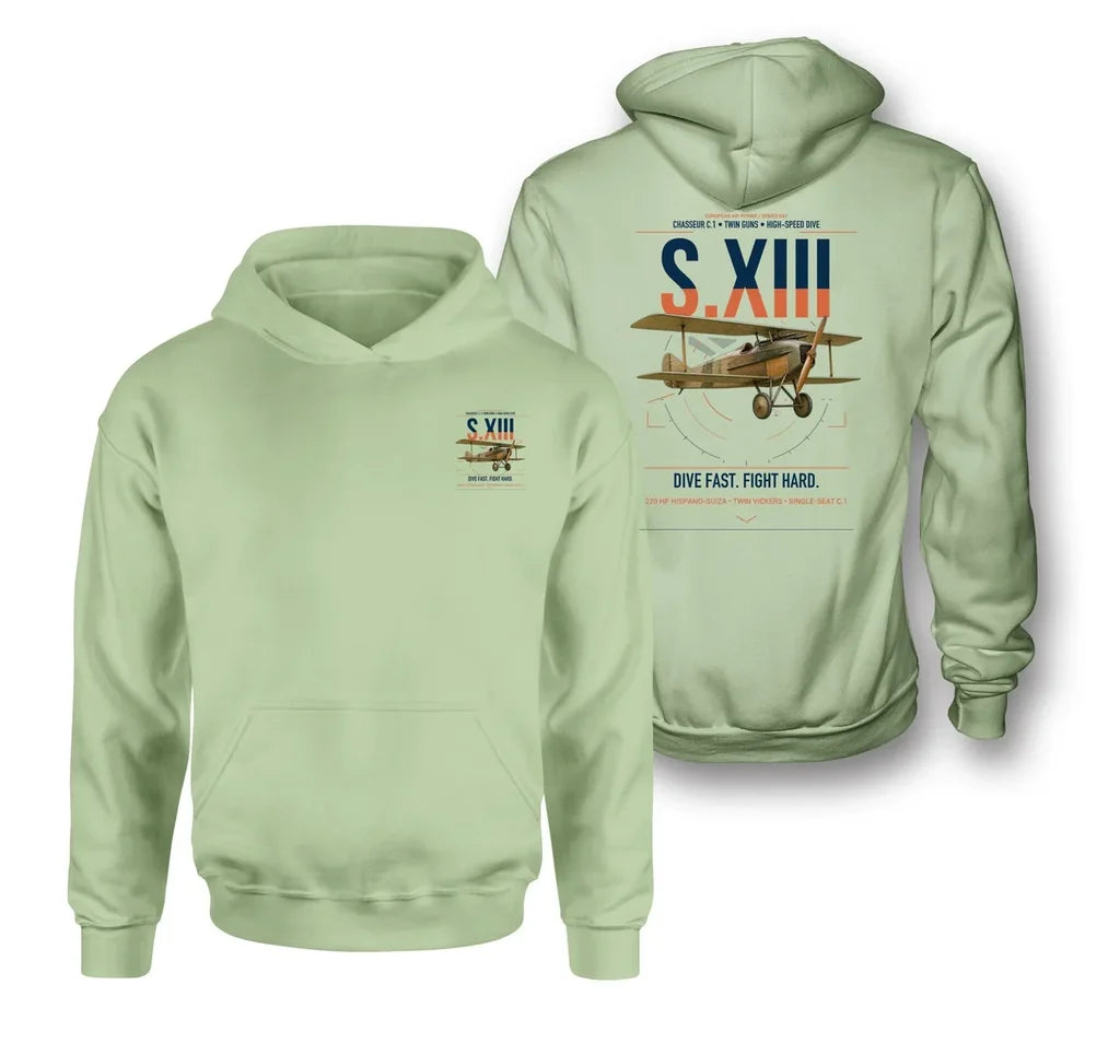SPAD S.XIII C.1 design on light green double-side hoodie, double-side print