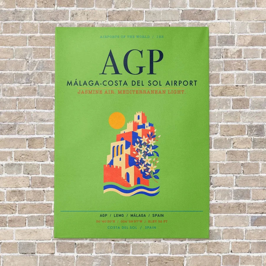 Malaga-Costa del Sol Airport AGP vertical canvas print - no frame - light green background