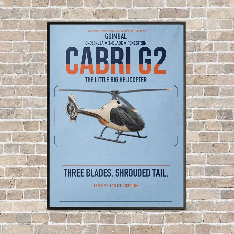 Guimbal Cabri G2 vertical canvas print - framed - light blue background