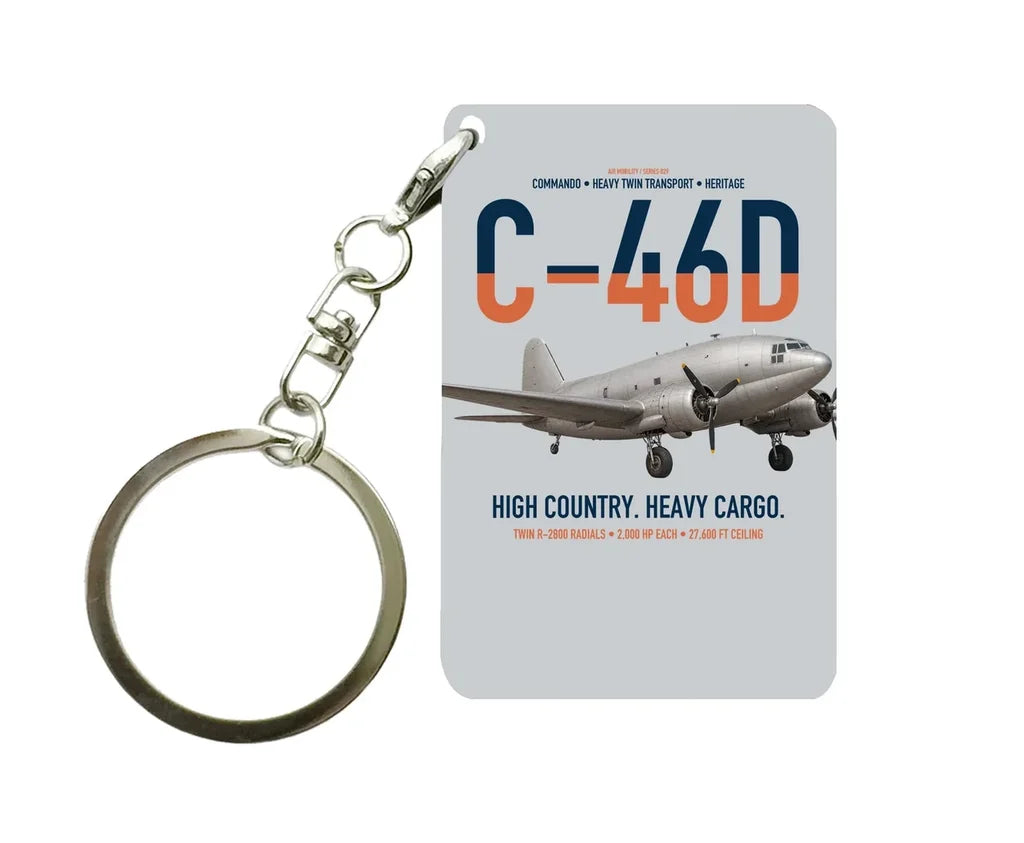 C-46D Commando design on light gray designed key chain, double-side print