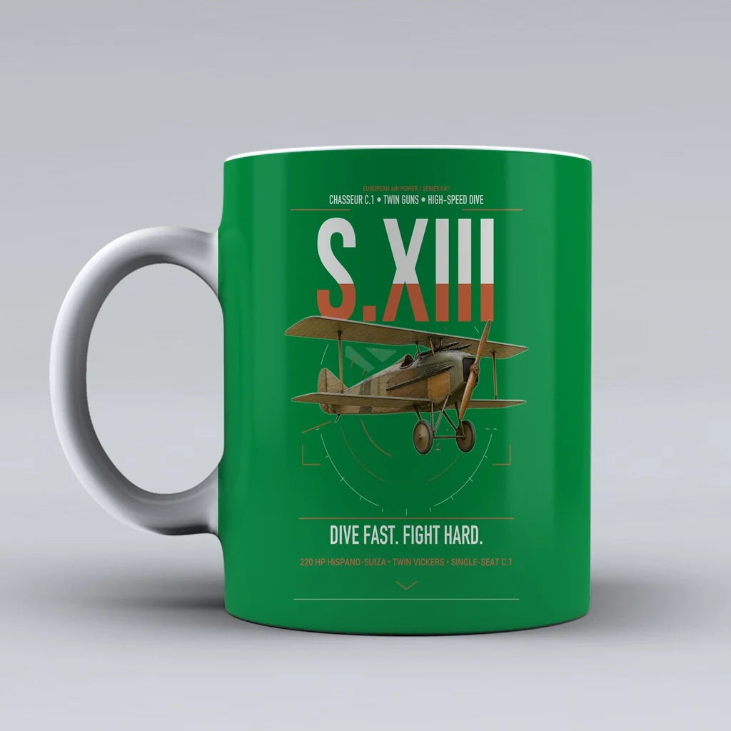SPAD S.XIII C.1 design on green ceramic mug, double-side print