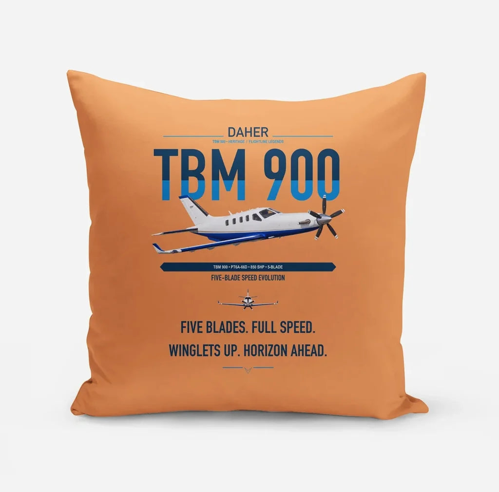 Daher TBM 900 design on orange pillow
