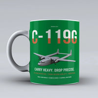 Thumbnail for C-119G Flying Boxcar design on green ceramic mug, double-side print