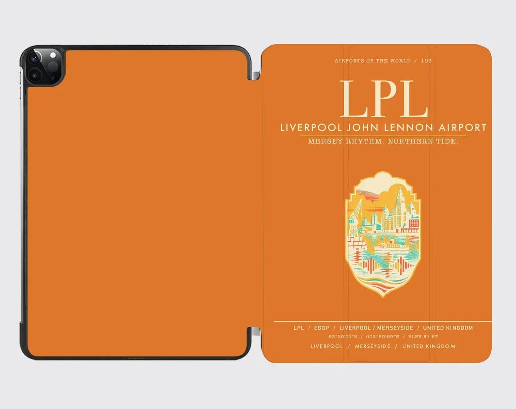 Liverpool John Lennon Airport (LPL) design on orange ipad tablet case
