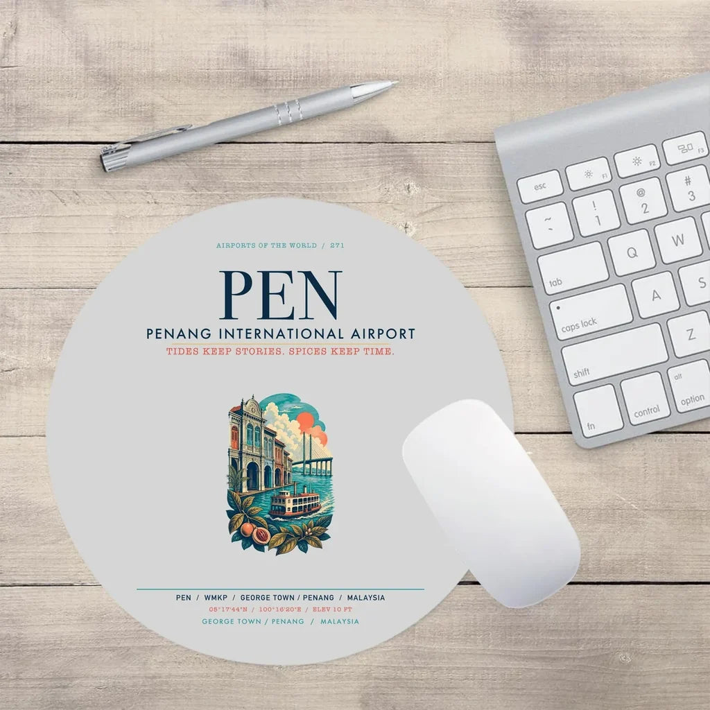 Penang International Airport (PEN) design on light gray round mouse pad