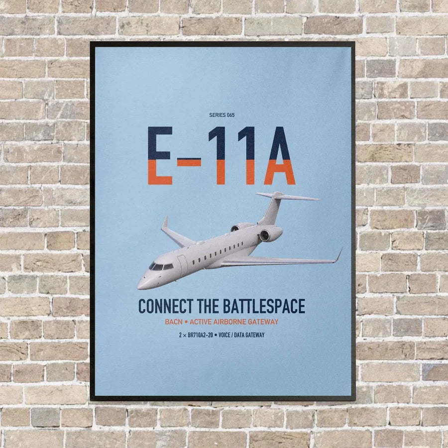 E-11A BACN vertical canvas print - framed - light blue background