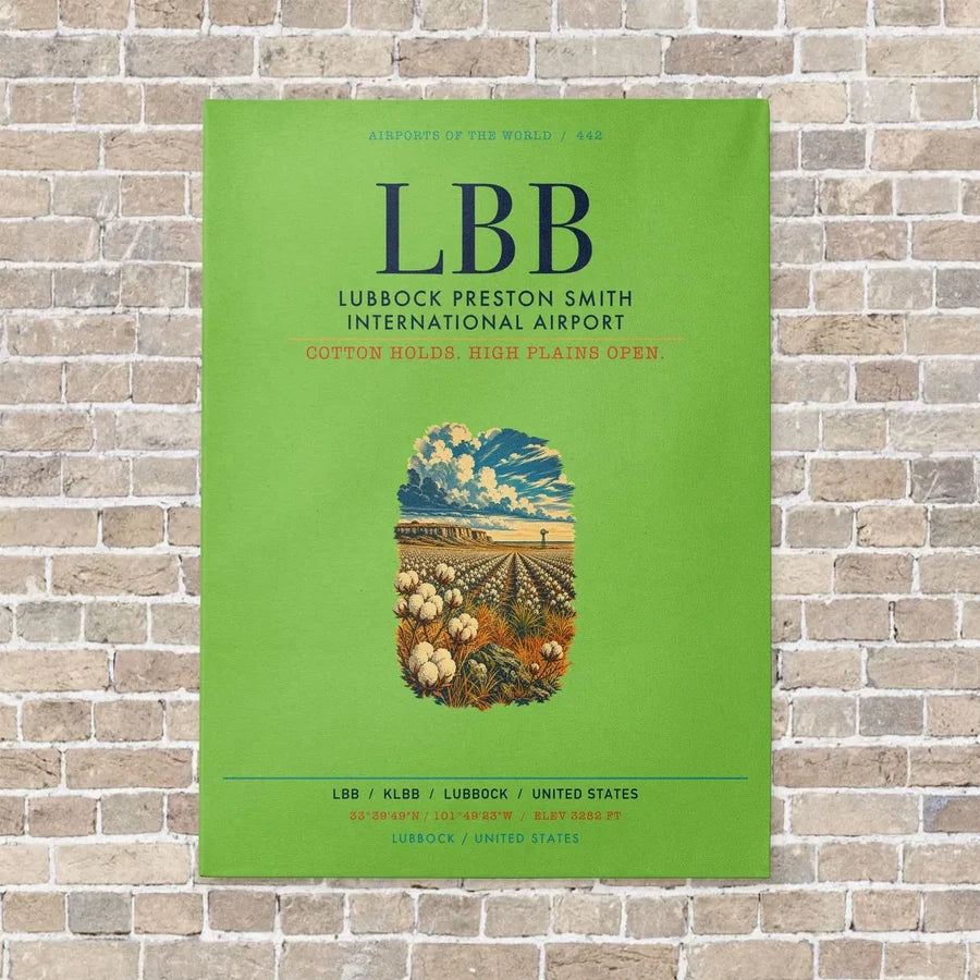 Lubbock Preston Smith International Airport LBB vertical canvas print - no frame - light green background