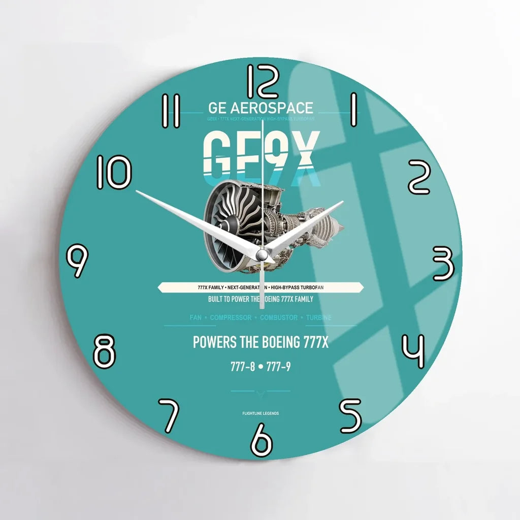 GE9X design on turquoise no frame wall clock