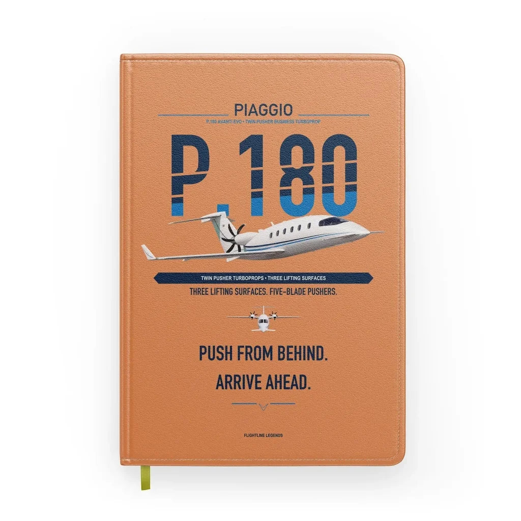 Piaggio P.180 Avanti EVO design on orange notebook