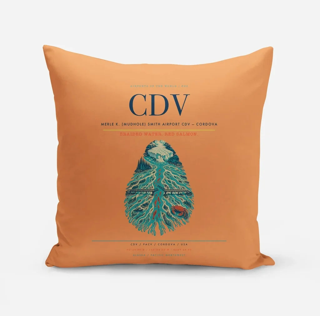Merle K. (Mudhole) Smith Airport (CDV) design on orange pillow