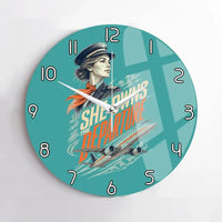 Thumbnail for She Owns The Departure design on turquoise no frame wall clock