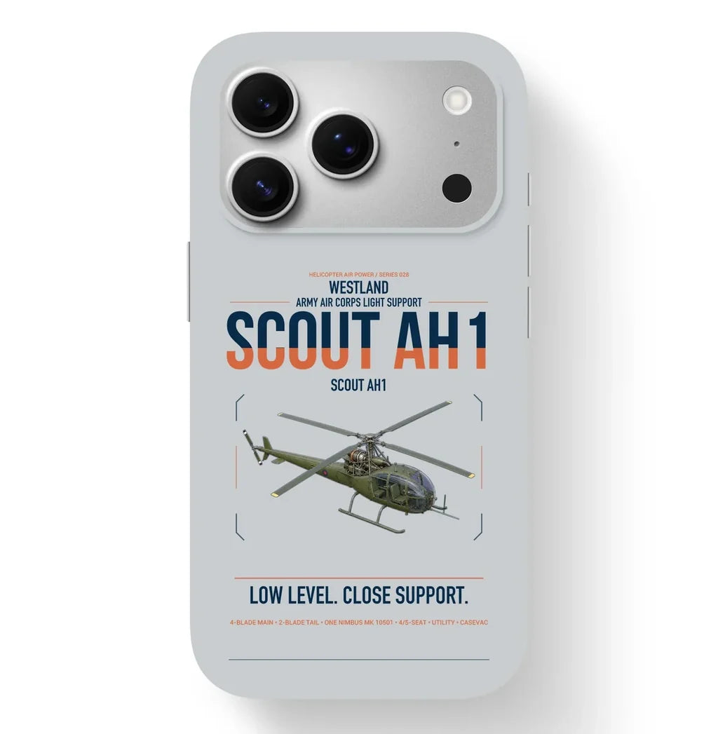Westland Scout AH1 design on light gray magsafe iphone case, for iPhone 17 Pro