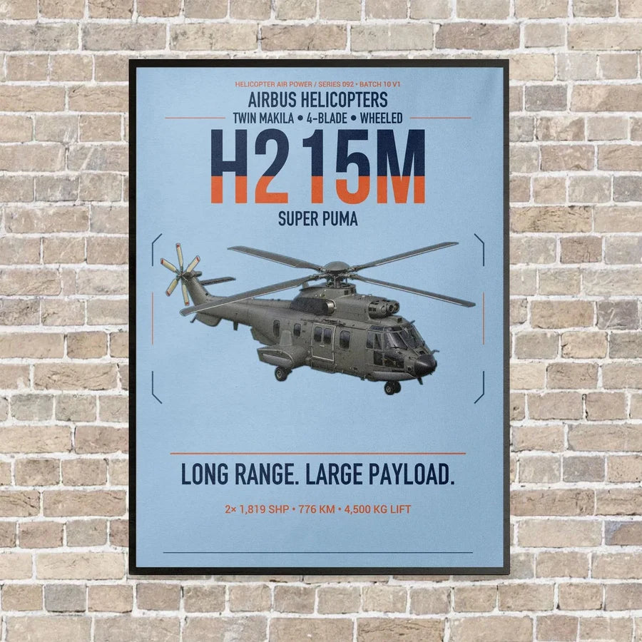 Airbus H215M vertical canvas print - framed - light blue background