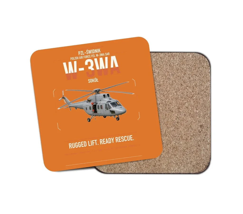 PZL-Świdnik W-3WA Sokół design on orange 1 piece coaster