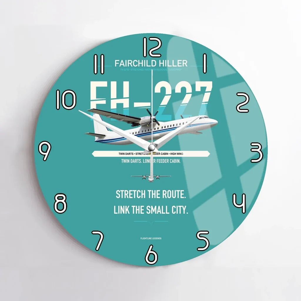 Fairchild Hiller FH-227B design on turquoise no frame wall clock
