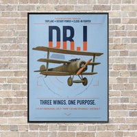 Thumbnail for Fokker Dr.I vertical canvas print - framed - light blue background
