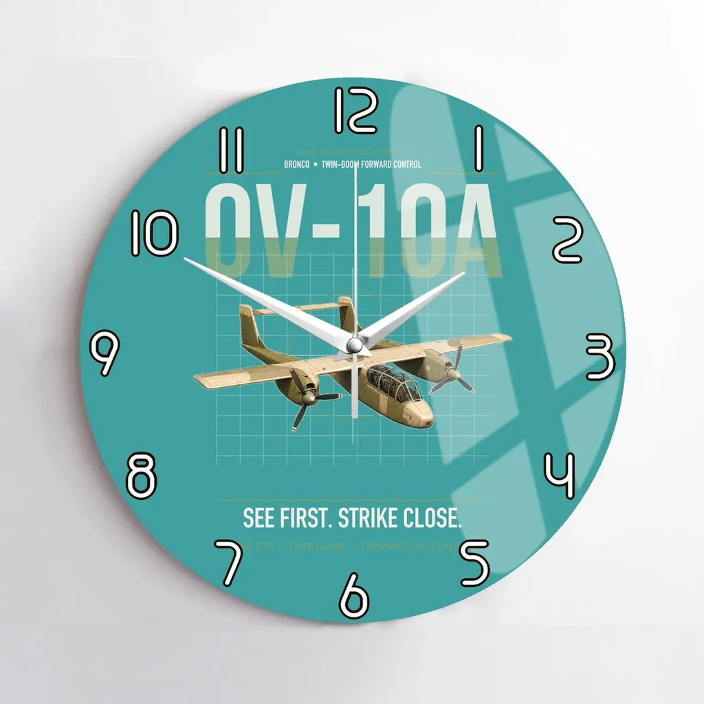 OV-10A Bronco design on turquoise no frame wall clock