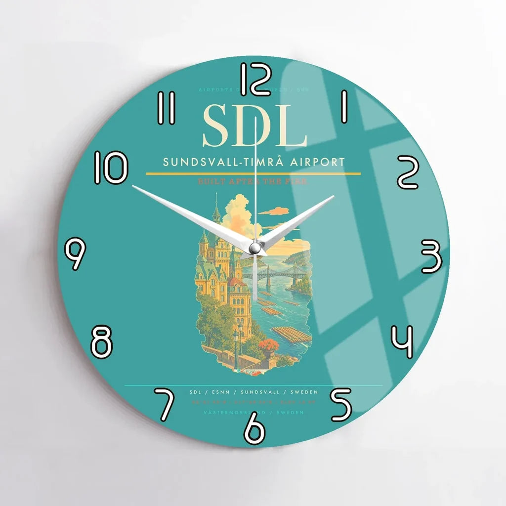 Sundsvall-Timrå Airport (SDL) design on turquoise no frame wall clock