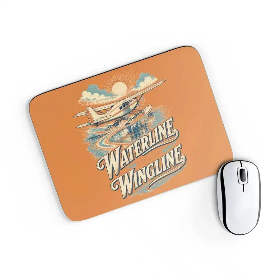 Waterline Meets Wingline design on orange rectangle mouse pad