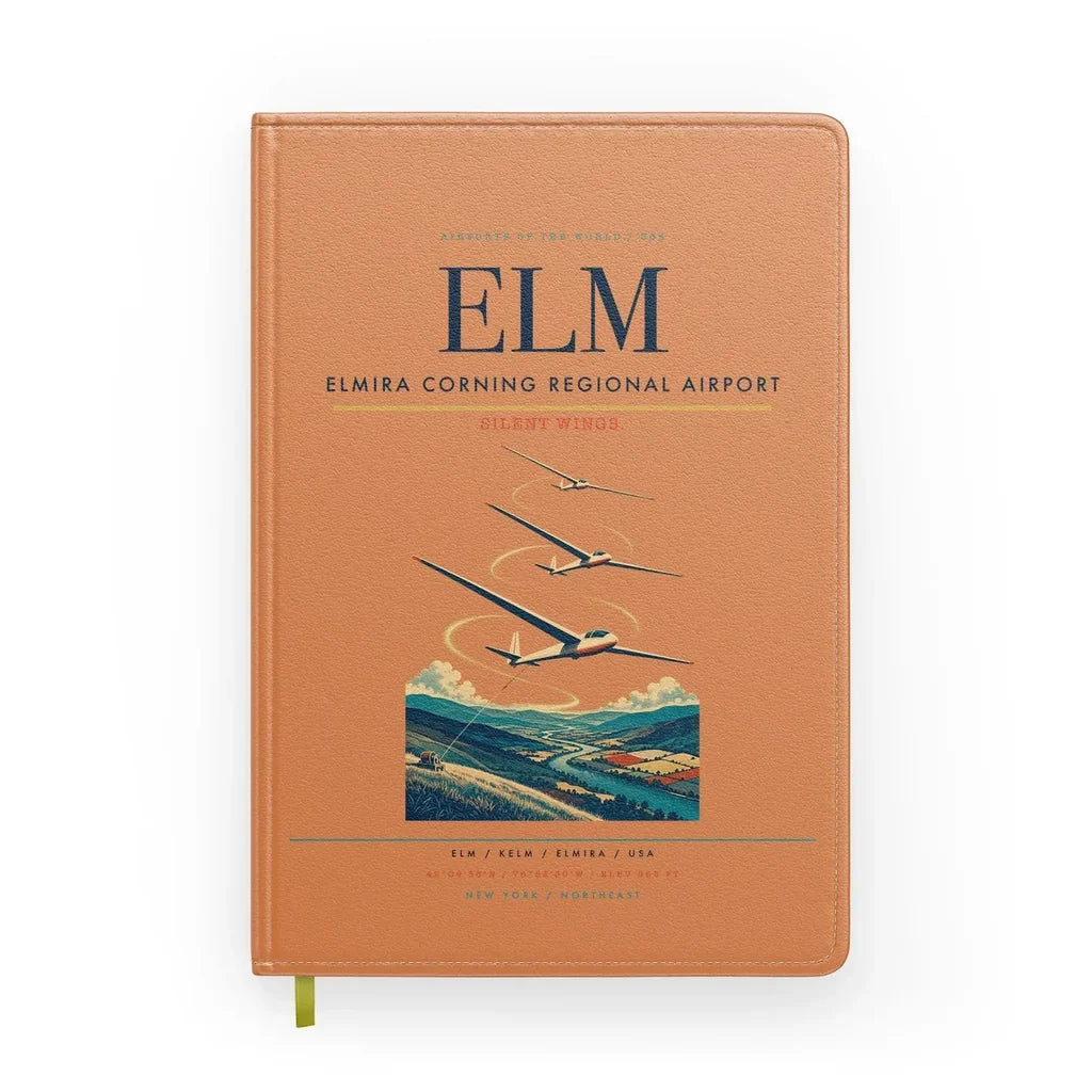 Elmira Corning Regional Airport (ELM) design on orange notebook