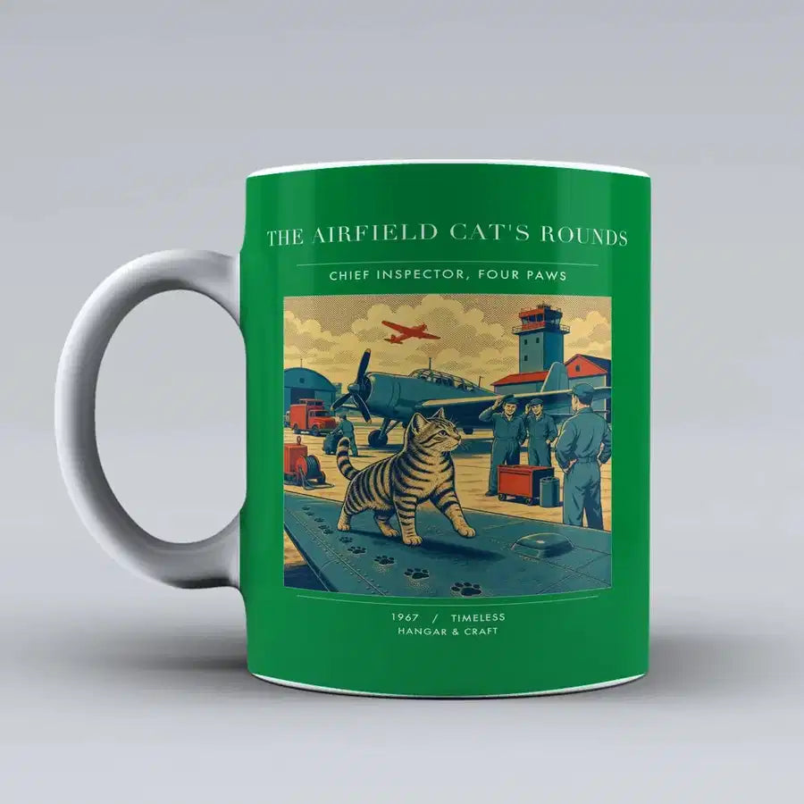 VINTAGE G4456 - The Airfield Cat's Rounds - Ceramic Mug design on green